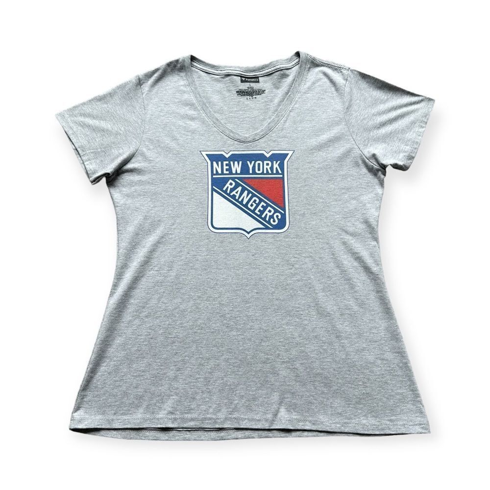 🔃Fanatics New York Rangers Gray V Neck Short Sleeve Cotton Tee Shirt
